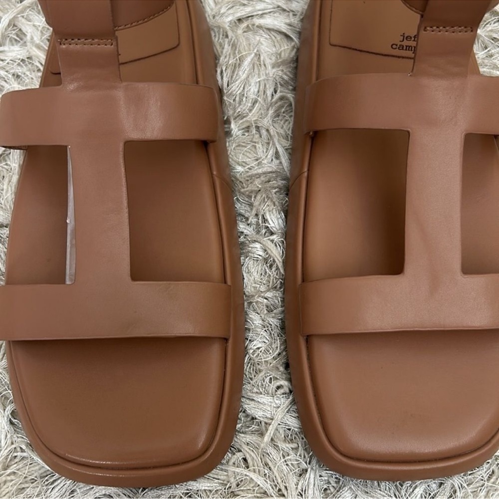 NWOB Jeffrey Campbell Devis Leather Platform Sandals in Dark Natural / Tan - Picture 8 of 12